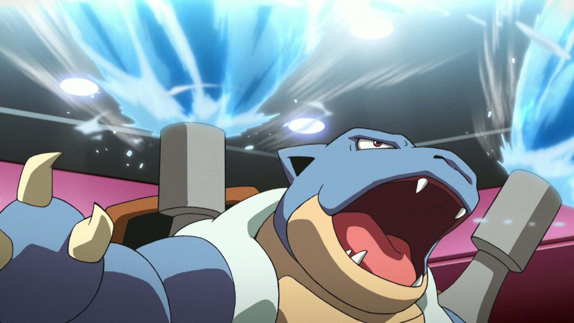 Blastoise using its powerful water cannons (Image credits: Satoshi Yamamoto/ Shueisha, Viz Media, Pokemon Adventures)