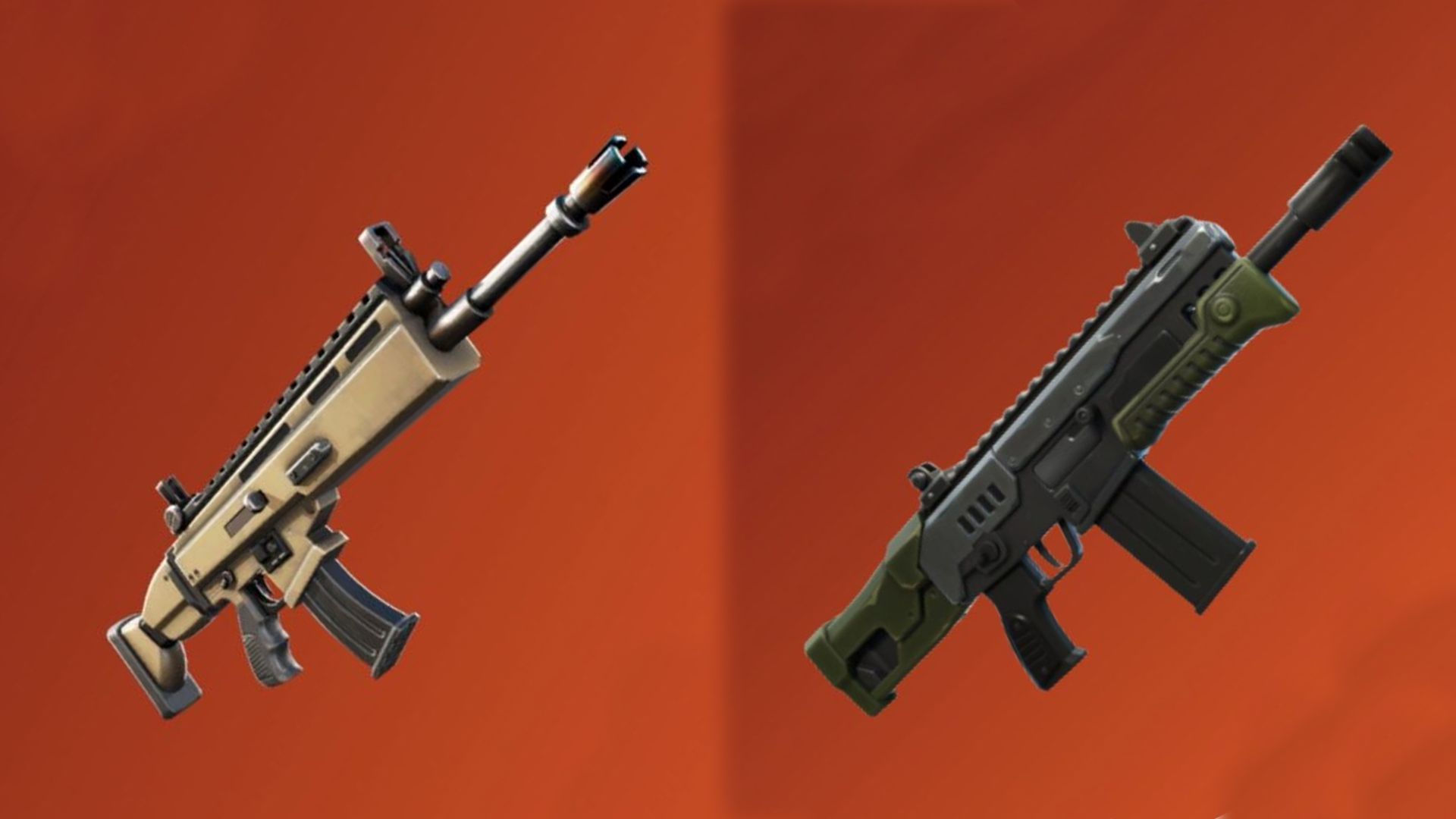 Comparing the iconic Fortnite SCAR to the Hammer Assault Rifle. (Image via Sportskeeda)