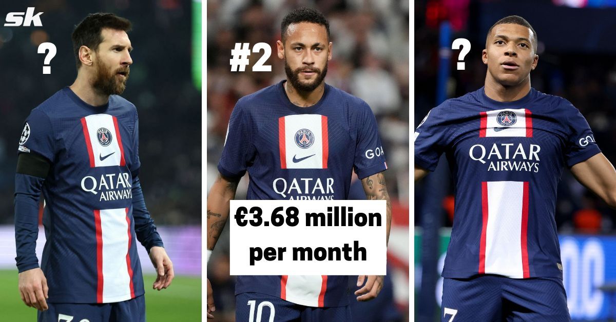 Lionel Messi (left), Neymar Jr. (center) and Kylian Mbappe (right)