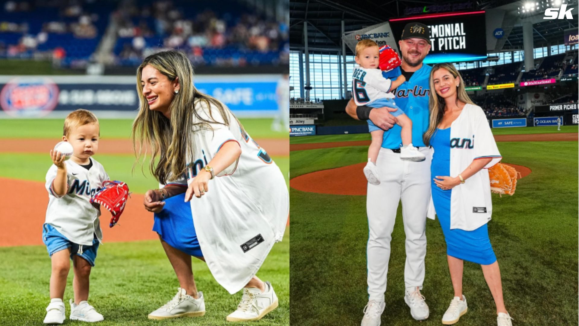 Brooks throws ceremonial pitch ahead of father Jake Burger