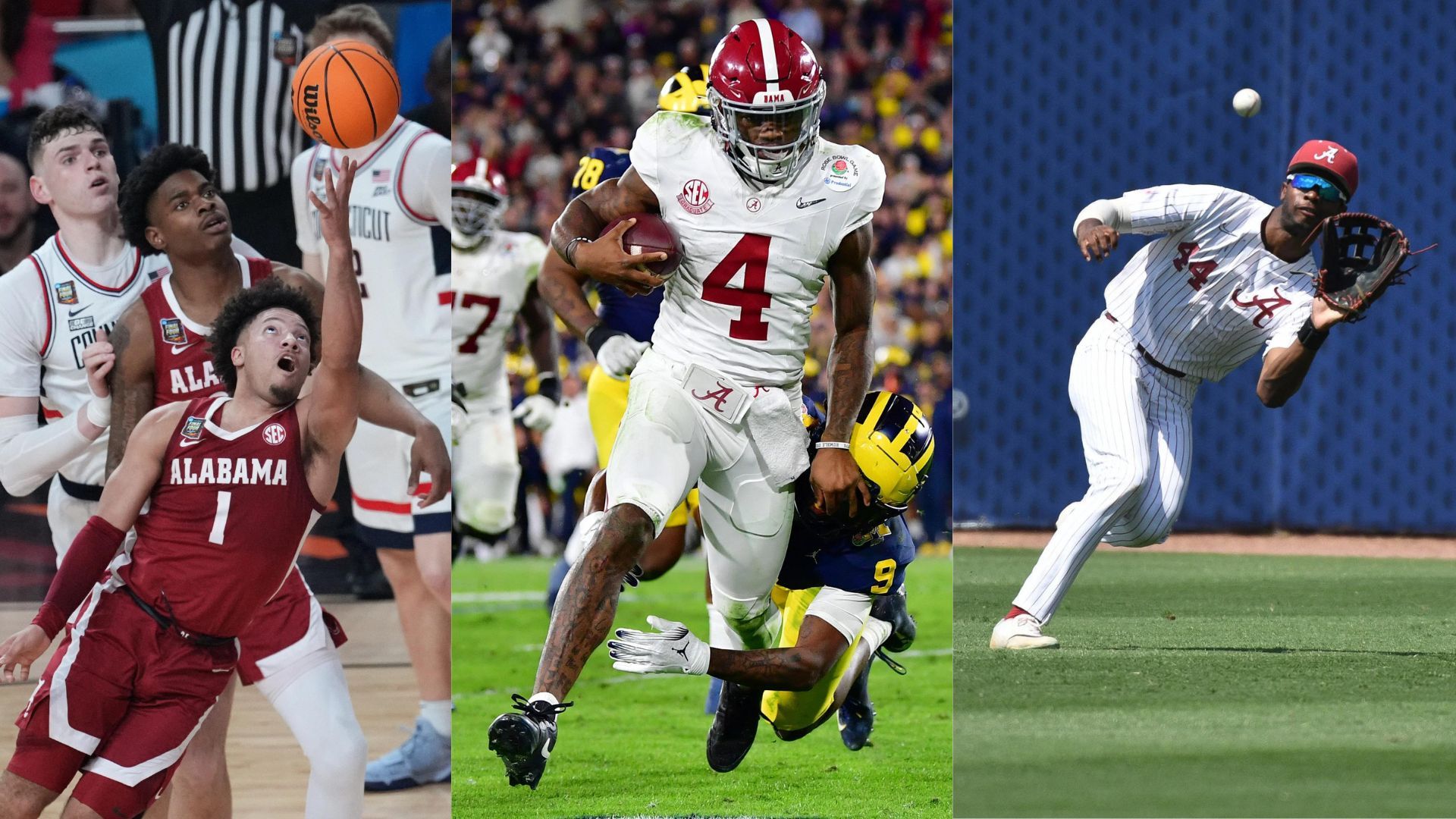 Alabama is among the 10 schools to make March Madness, a college football bowl game, and NCAA baseball tournament this year