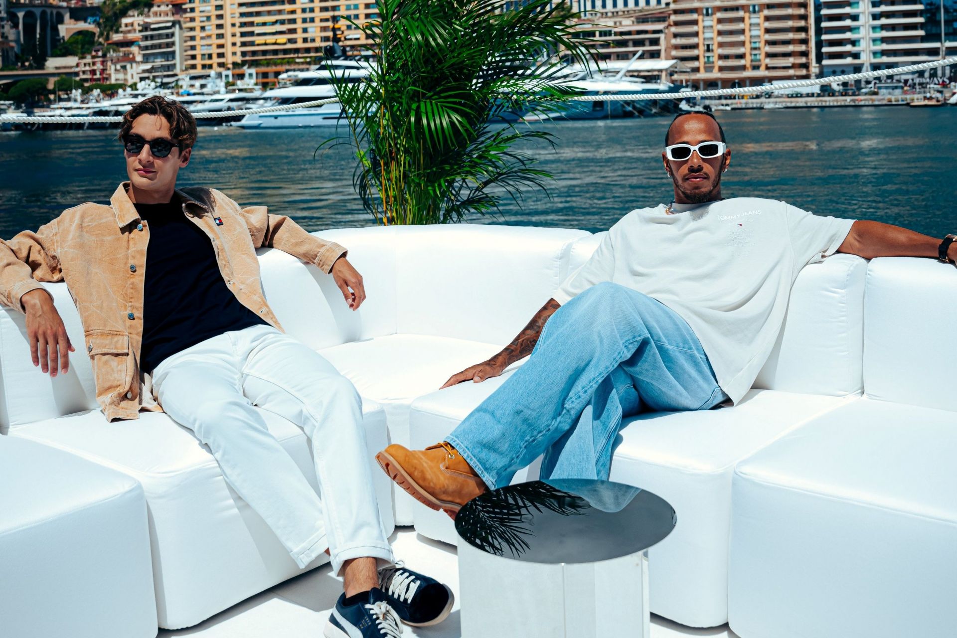 George Russell (L) and Lewis Hamilton (R) (Image via X/@MercedesAMGF1)