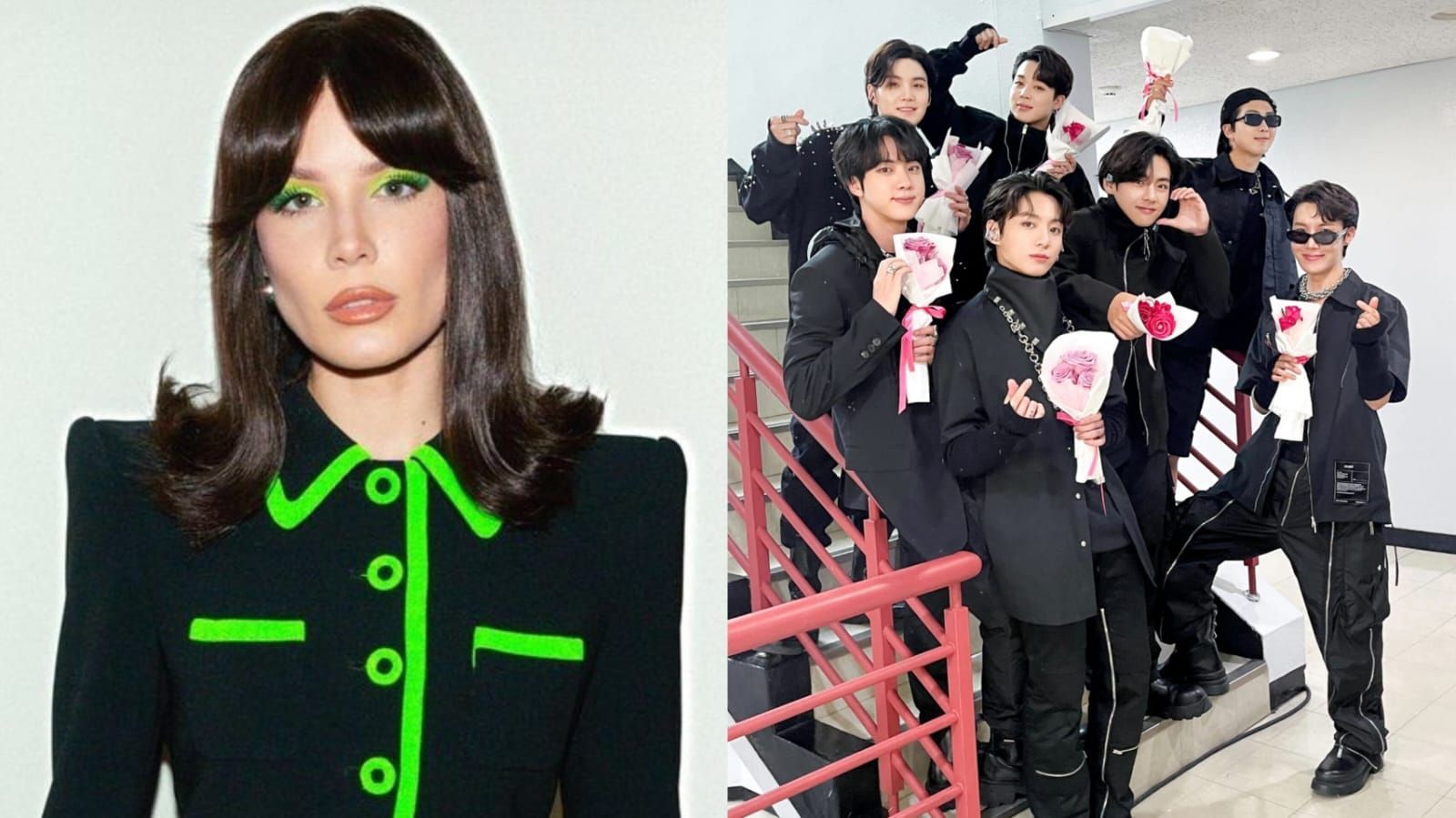 BTS ARMYs send in wishes to the &lsquo;Boy With Luv&rsquo; featured artist following her serious health battle reveal (Image via @bts_bighit/X and @iamhalsey/Instagram)