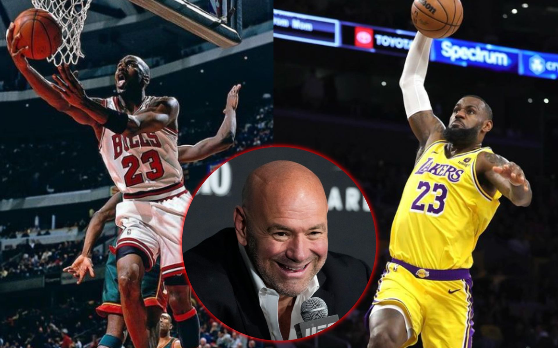 Dana White (inset) weighs in on Michael Jordan (left) vs. Lebron James (right) debate[Images courtesy: @michael_jordann_ and @kingjames on Instagram, ufc.com]