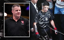 Marc Goddard reacts to hilarious "two eyes, one nose" interaction with Brandon Moreno inside octagon at UFC Edmonton