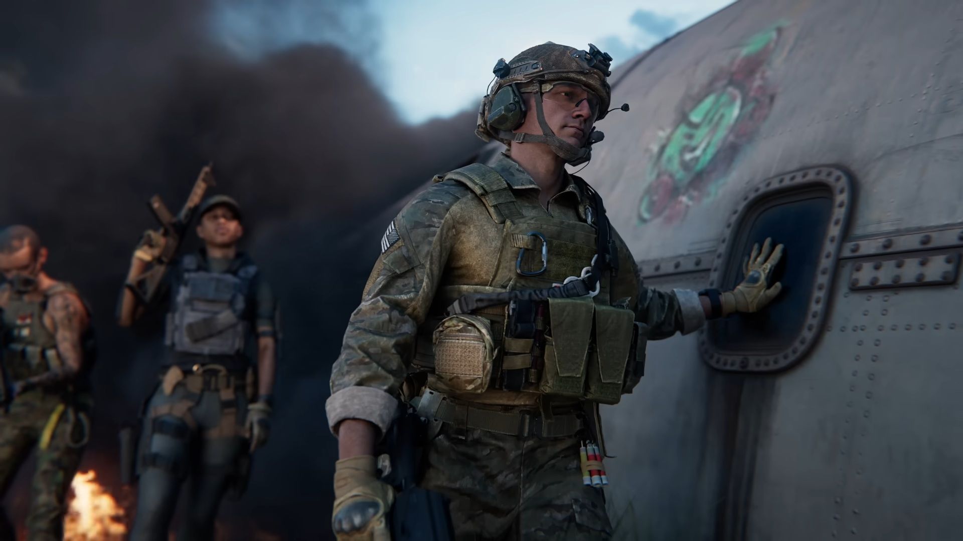 Multiple Operators walking near a fallen plane in Verdansk in Warzone