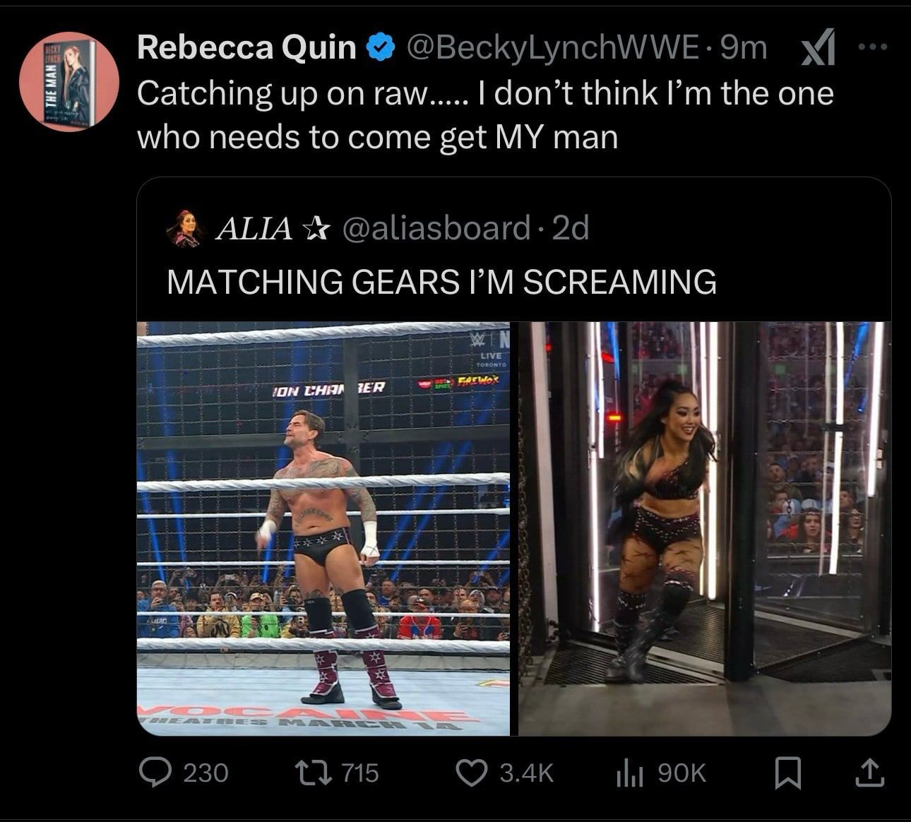 Screenshot of the deleted tweet on X [Photo: Becky Lynch&#039;s X]