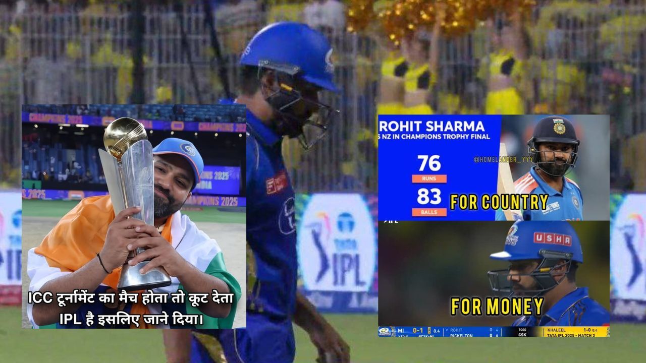 रोहित शर्मा डक पर हुए आउट (Pc: JioHotstar, X@homelander_yyy, @@homelander_yyy)