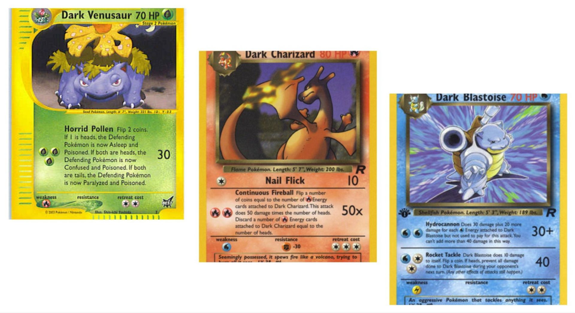 Dark Venusaur, Charizard, and Blastoise (Image via Bulbapedia)