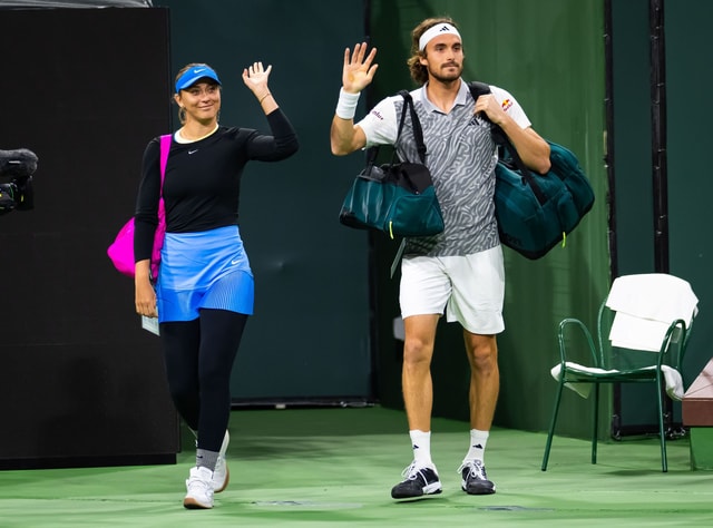 Paula Badosa (left) and Stefanos Tsitsipas (right) at the 2024 BNP Paribas Open in Indian Wells (Source: Getty)
