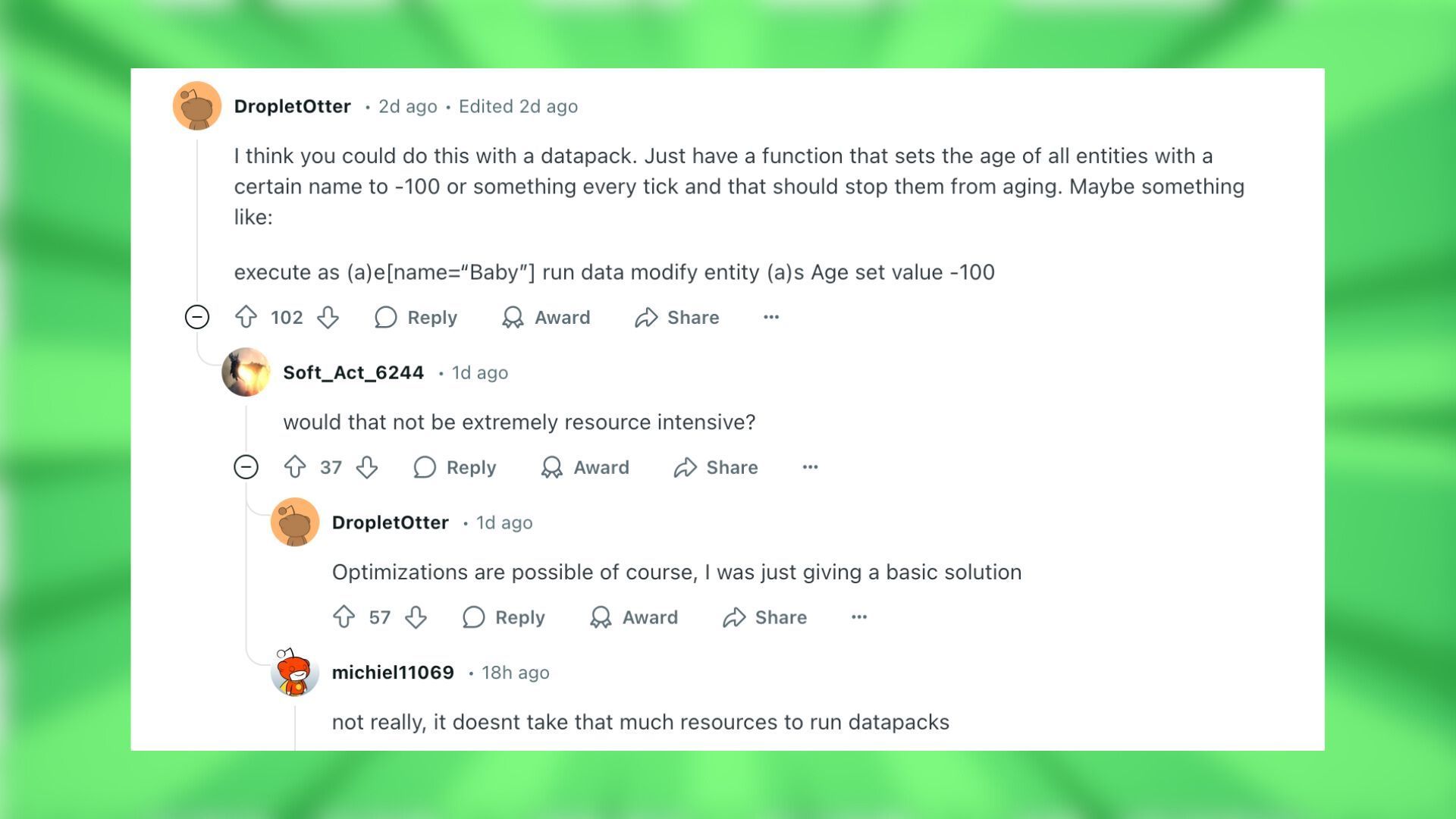 Redditors react to the idea of keeping baby animals in Minecraft (Image via Reddit)