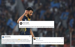 "Has to be in our test squad against Eng this June" - Fans hail Prasidh Krishna for brilliant four-wicket haul in GT vs DC IPL 2025 clash