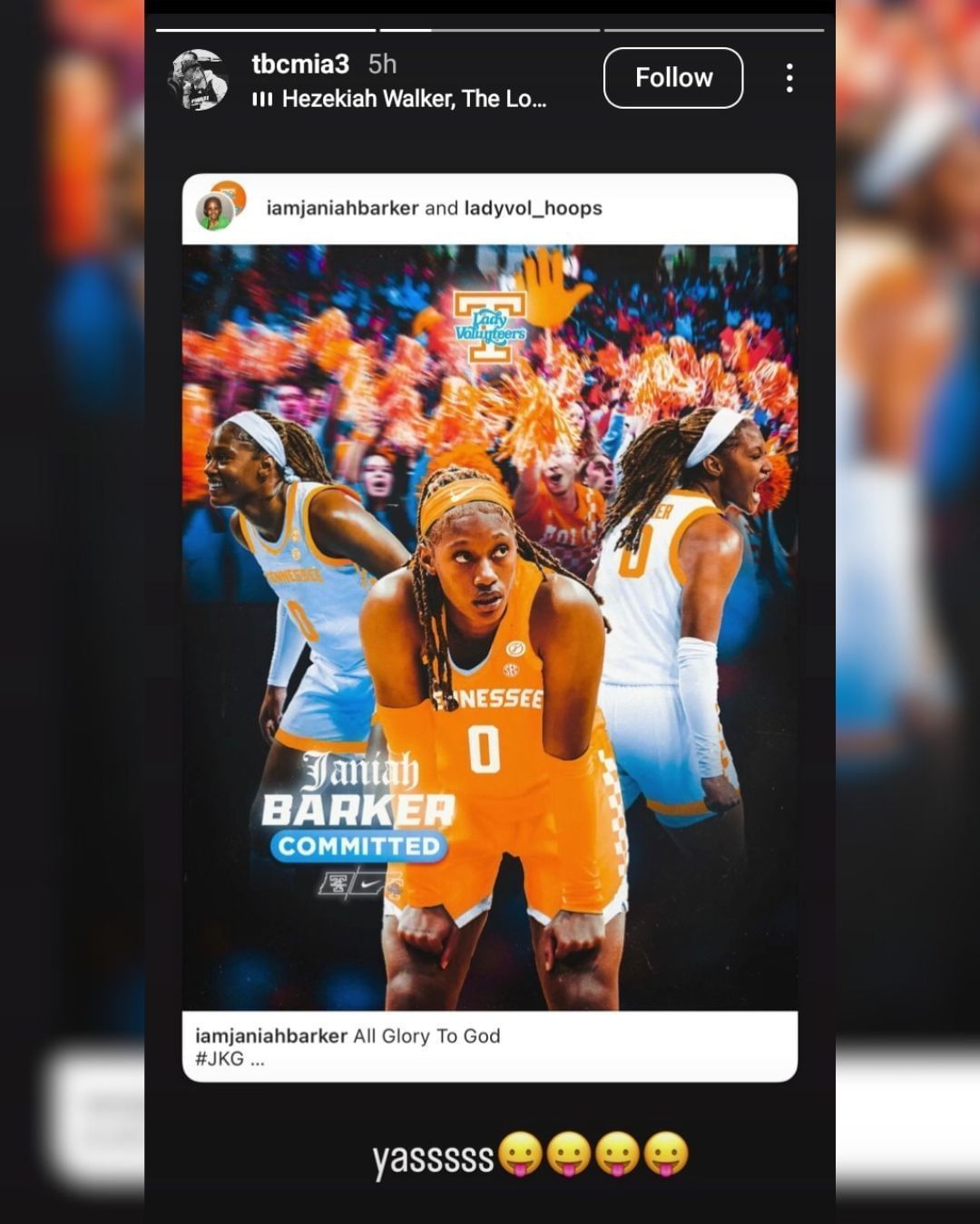 يشارك Mia Pauld ، Mia Pauld في تينيسي ، في رد فعل كلمة واحدة بينما تنقل جانيا باركر من جامعة كاليفورنيا في لوس أنجلوس إلى المتطوعين. (الصورة عبر Instagram @ tbcmia3)